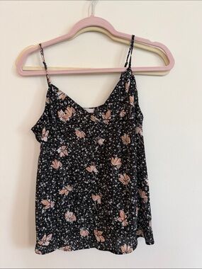Chelsea28 Black Cami Top with Blush Pink Floral Print